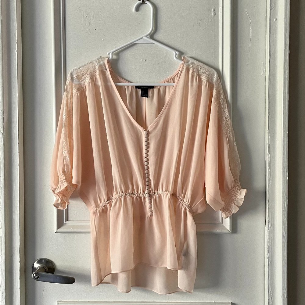 Forever 21 Pastel Pink Lace Detail Blouse